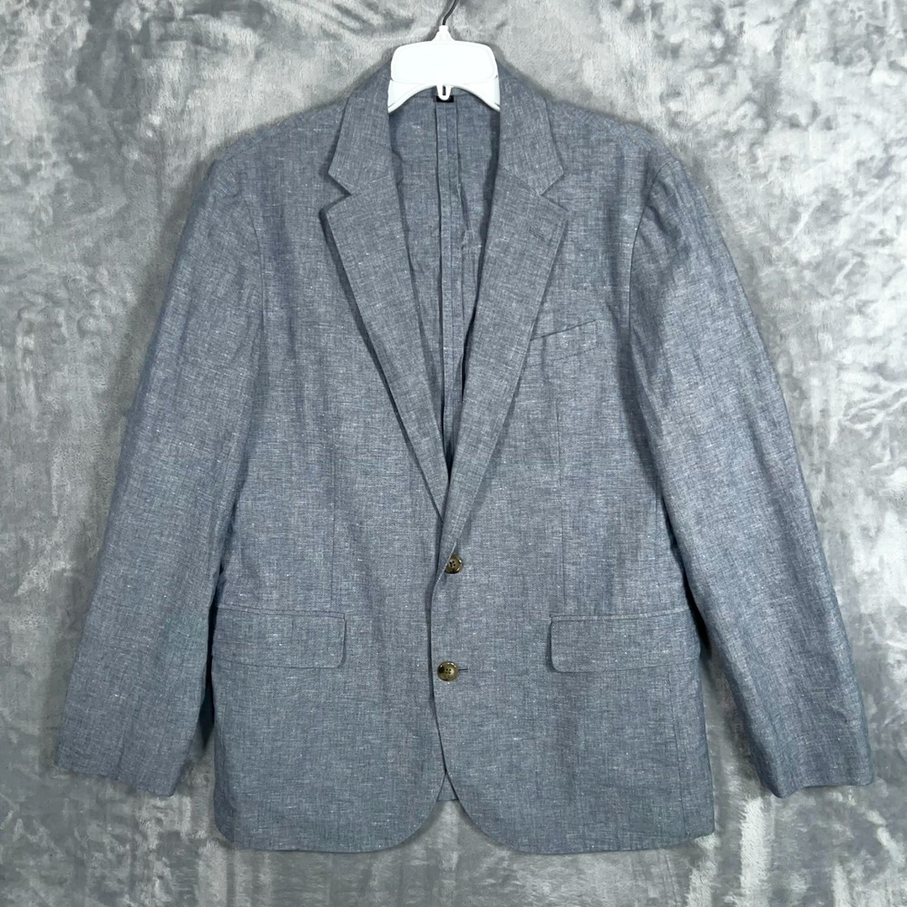 J Crew Ludlow Unstructured Blazer Mens 40S Short Linen Blue Suit Jacket Somelos